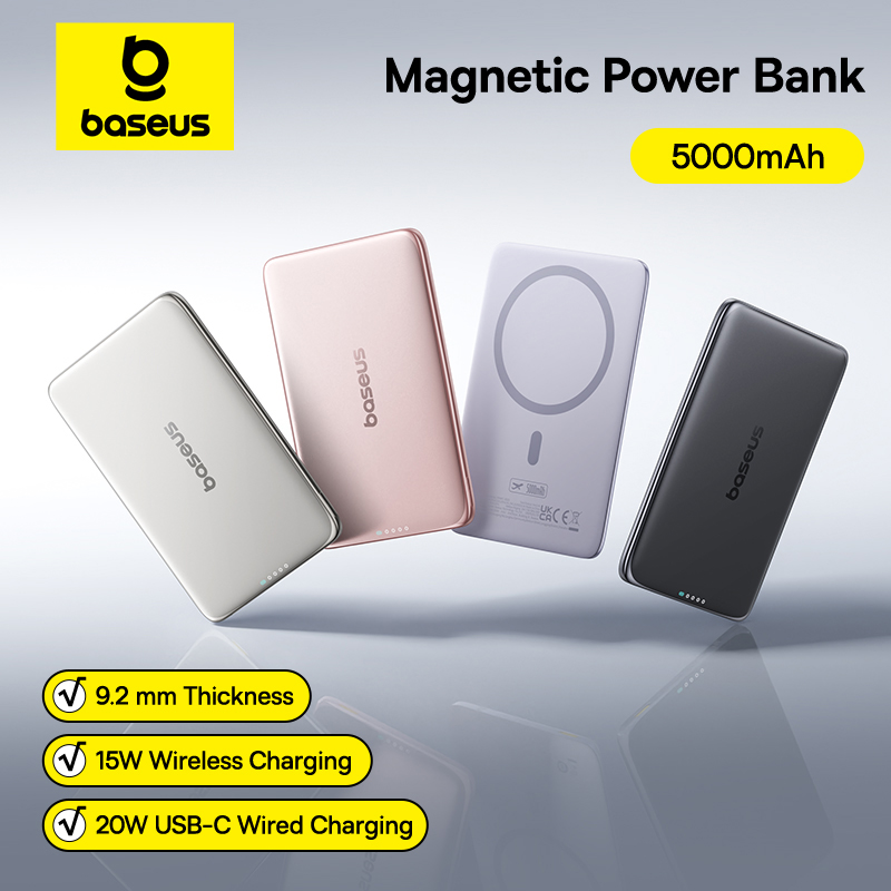 Solar Emergency Charger - Baseus 5000mAh Magnetic Power Bank 15W
