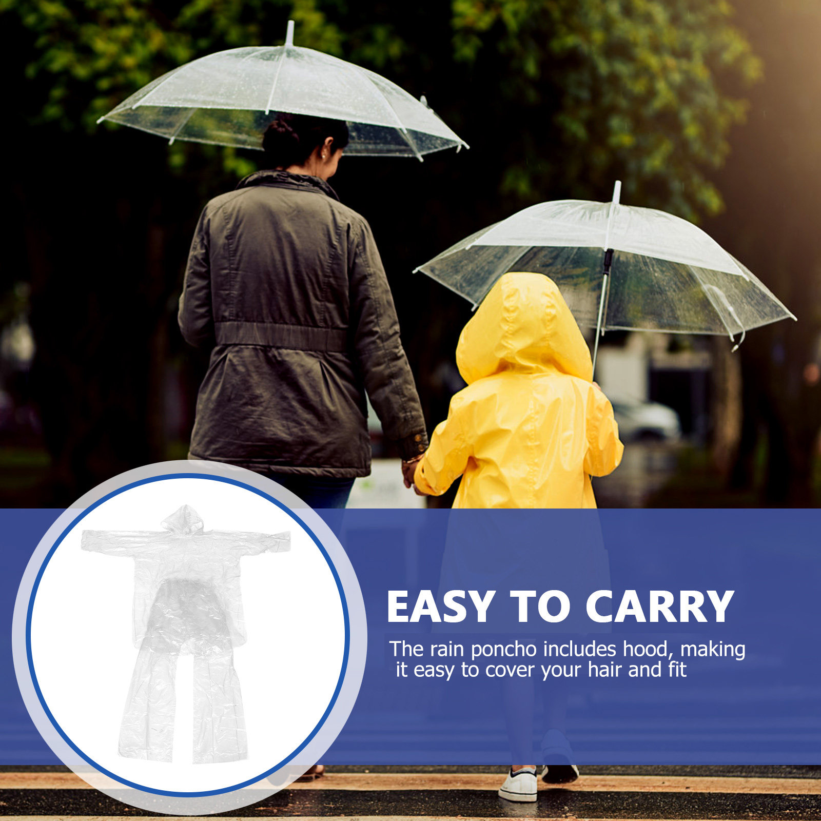 Hooded Clear Rain Poncho Set W - Emergency Poncho Rain 评论和价格